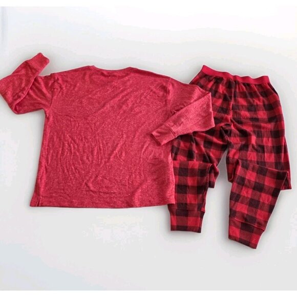 PINK Victorias Secret Pajama Set Women S Heathered Red LS Top Plaid Pants Lounge - Picture 15 of 16